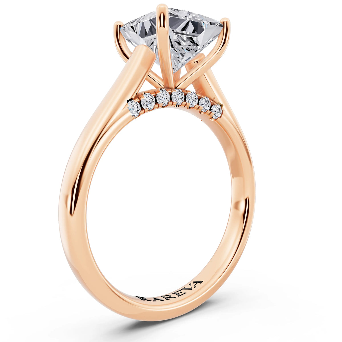 18 KT Rose Gold Princess Cut Diamond Solitaire Ring with Hidden Accent - top view