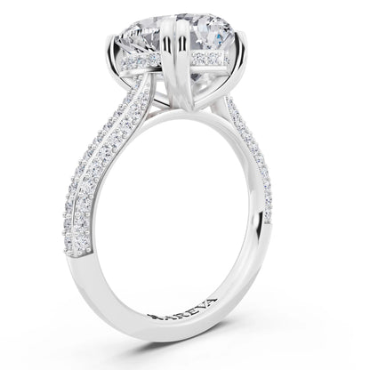 14 KT White Gold Heart Cut Diamond Hidden Halo Double Claw Pave Band Ring - top view