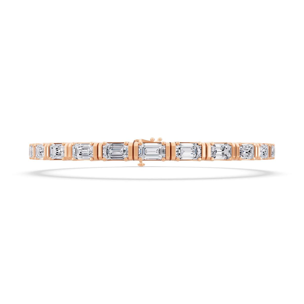 14K Rose Gold East West Emerald Cut Diamond Tennis Bracelet - Front