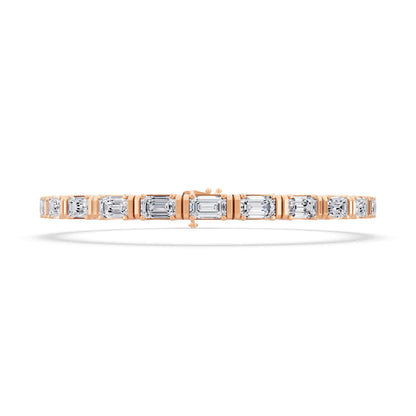 14K Rose Gold East West Emerald Cut Diamond Tennis Bracelet - Front