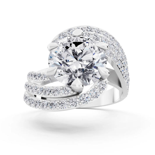 Platinum Round Cut Diamond Solitaire Ring with Swirl Pave Bands - Front