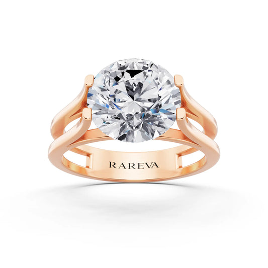 14 KT Rose Gold Round Cut Diamond Solitaire Ring with Open Split Band - Front