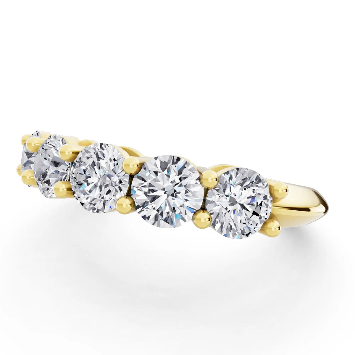 10K Yellow Gold Five Stone Round Cut Diamond Half Eternity Wedding Band - 2.5mm - Close up