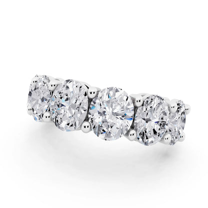 Silver Seven Stone Oval Cut Diamond Half Eternity Wedding Band - 2.8mm - Close up