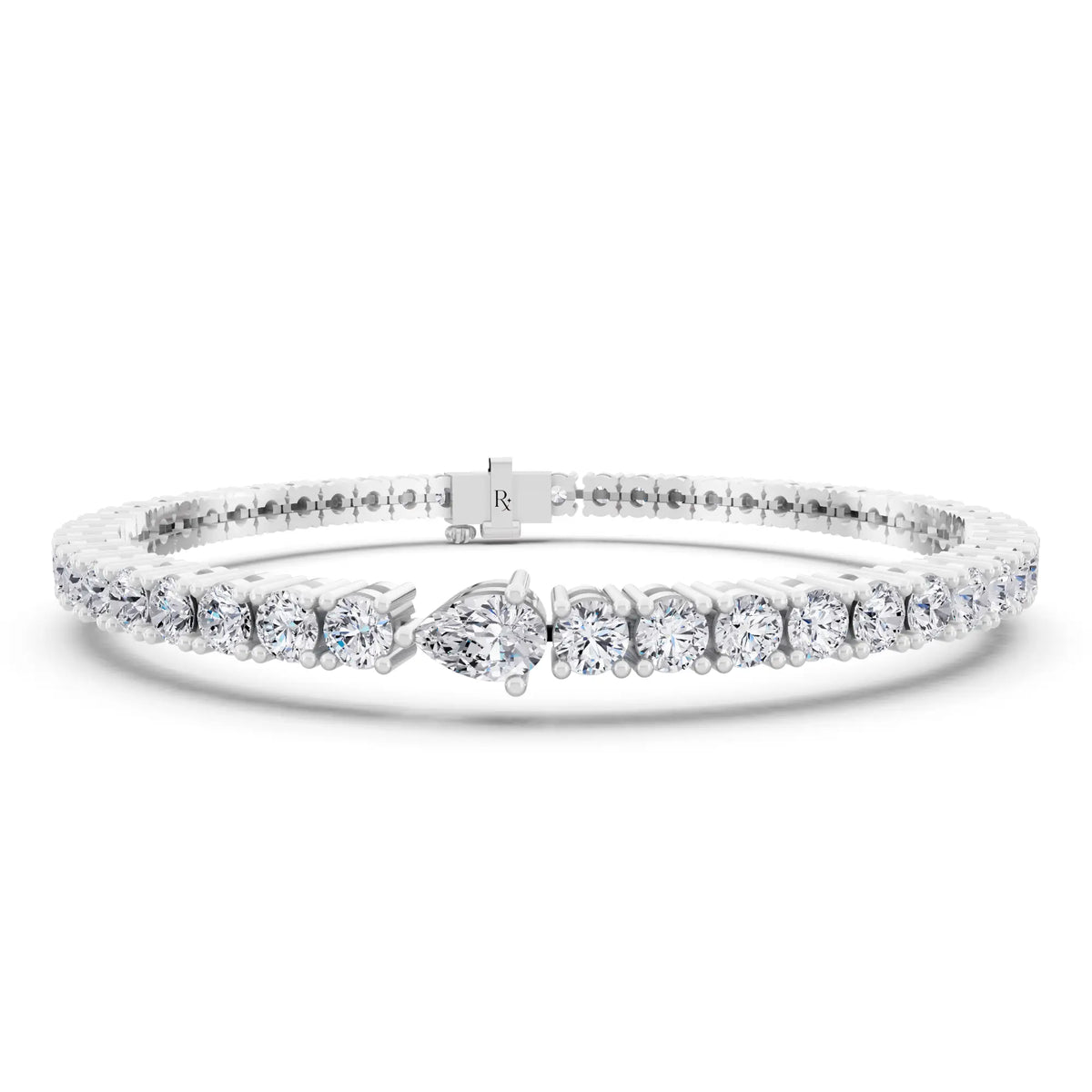 Platinum Round Cut Diamond Tennis Bracelet with Pear Accent - Main