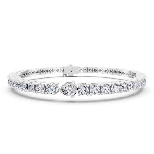 Platinum Round Cut Diamond Tennis Bracelet with Pear Accent - Main