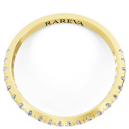 14K Yellow Gold Round Cut Diamond Crescent Curved Band - 1.6mm - Top