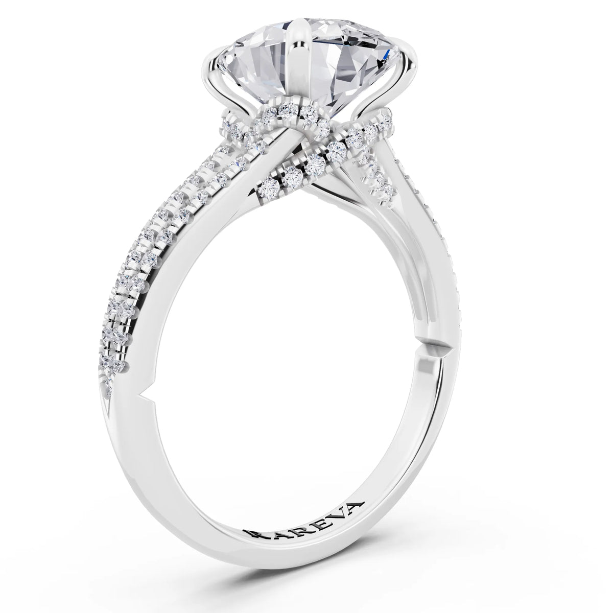 Platinum Oval Cut Diamond Ring with Pavé Split Shank - top view
