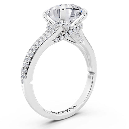 Platinum Oval Cut Diamond Ring with Pavé Split Shank - top view