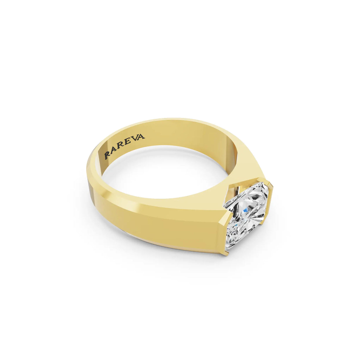 10K Yellow Gold Men's Radiant Cut Diamond East West Solitaire Ring - 4mm - Left