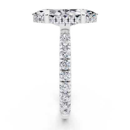 Platinum Marquise Cut Diamond Solitaire Ring with Hidden Halo and French Pave Band - side view