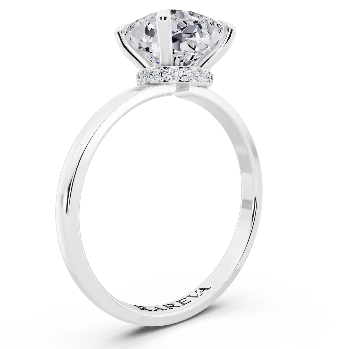 Platinum Cushion Cut Diamond Solitaire Ring with Pave Collar - top view