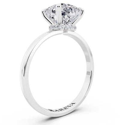 Platinum Cushion Cut Diamond Solitaire Ring with Pave Collar - top view