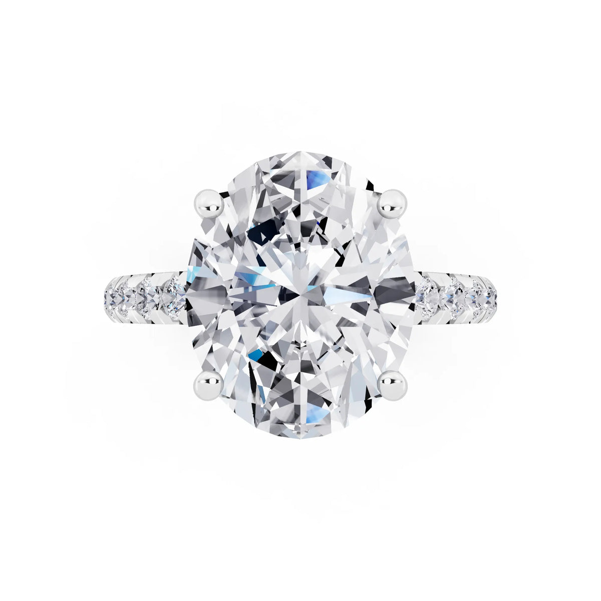 Platinum Oval Cut Diamond Ring with Hidden Halo - top angle