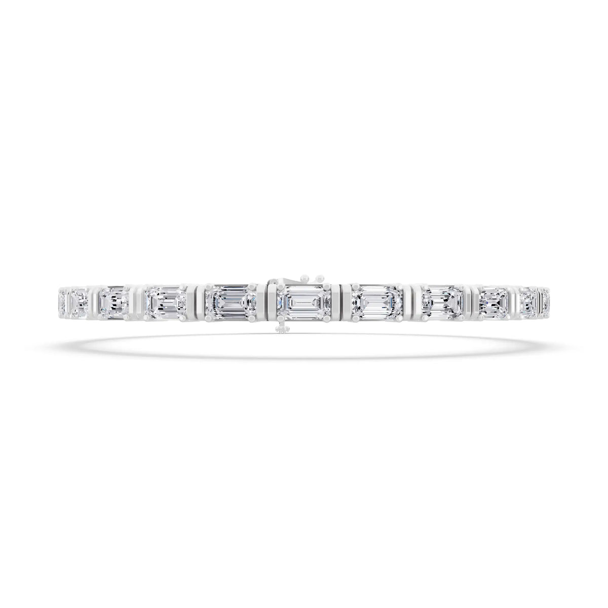 Platinum East West Emerald Cut Diamond Tennis Bracelet - Front