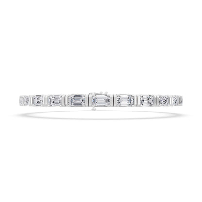 Platinum East West Emerald Cut Diamond Tennis Bracelet - Front