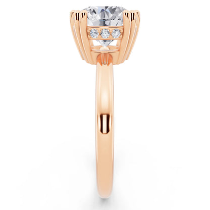 14 KT Rose Gold Round Cut Diamond Solitaire Ring with Hidden Accent Basket - side view