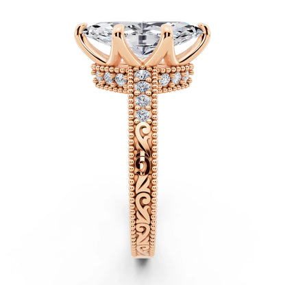 14 KT Rose Gold Marquise Cut Diamond Vintage - side view