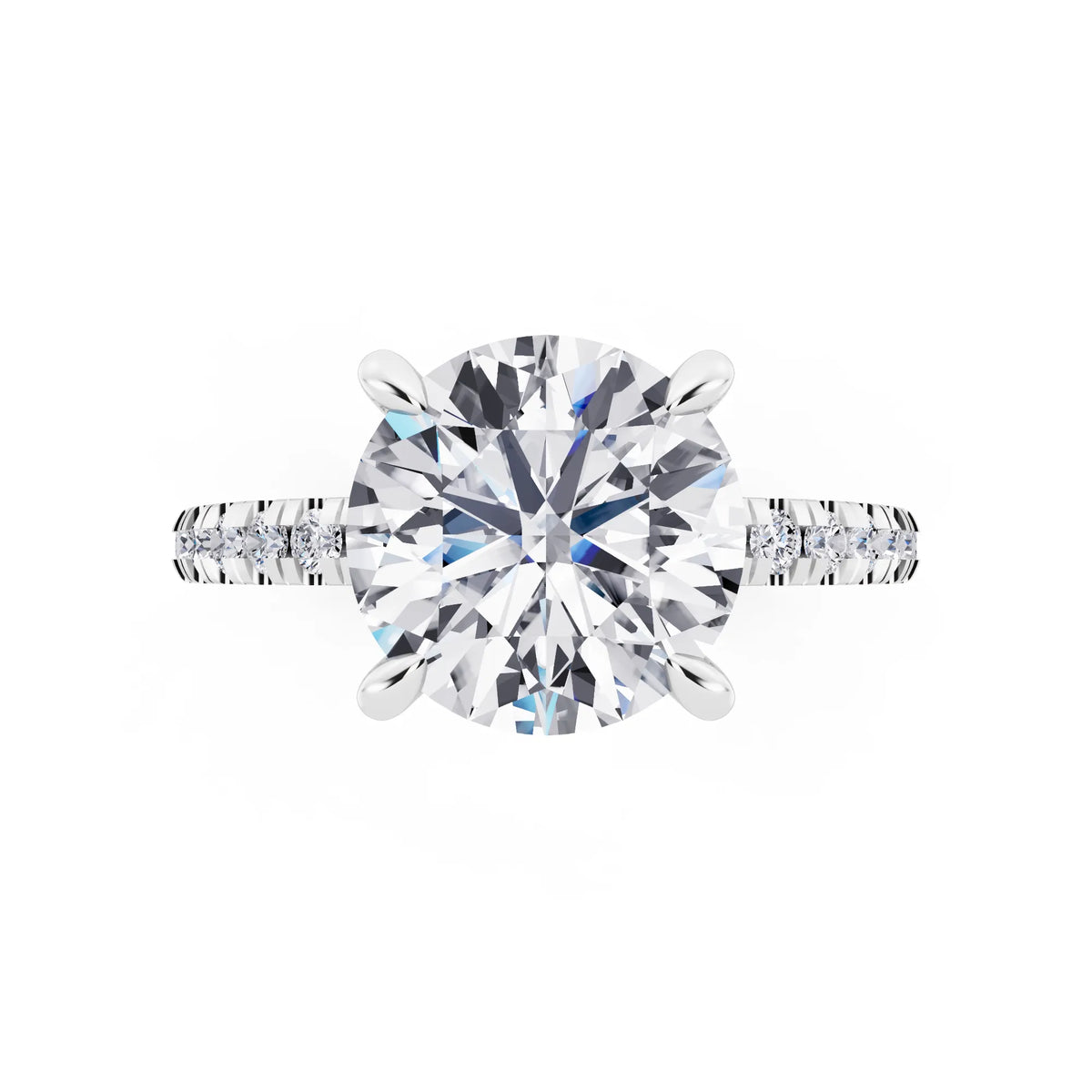 14 KT White Gold Round Cut Diamond Solitaire Ring with Marquise Collar - top angle
