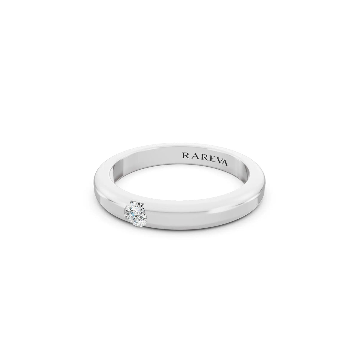 10K White Gold Men's Round Cut Diamond Solitaire Dome Band - 3mm - Close up