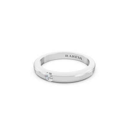 10K White Gold Men's Round Cut Diamond Solitaire Dome Band - 3mm - Close up