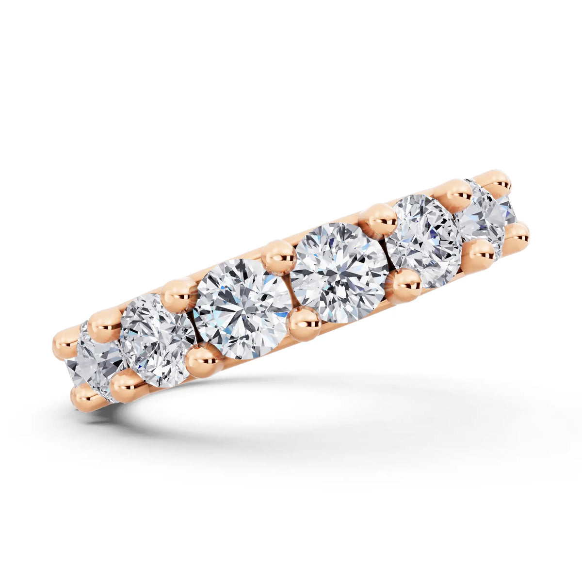 14K Rose Gold Round Cut Diamond 4 Prong Eternity Band - 3.5mm - Side