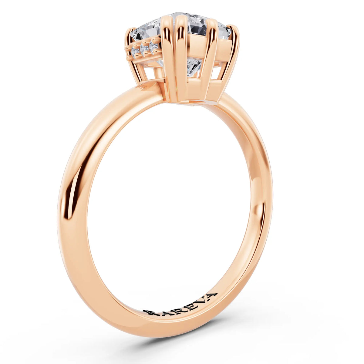 14 KT Rose Gold Asscher Cut Diamond Solitaire Ring with Hidden Accent Basket - top view
