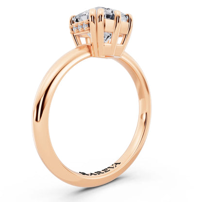 14 KT Rose Gold Asscher Cut Diamond Solitaire Ring with Hidden Accent Basket - top view