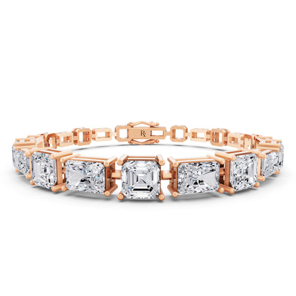14K Rose Gold Radiant and Square Emerald Cut Diamond Tennis Bracelet - Main