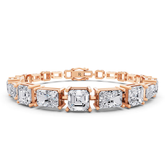14K Rose Gold Radiant and Square Emerald Cut Diamond Tennis Bracelet - Main