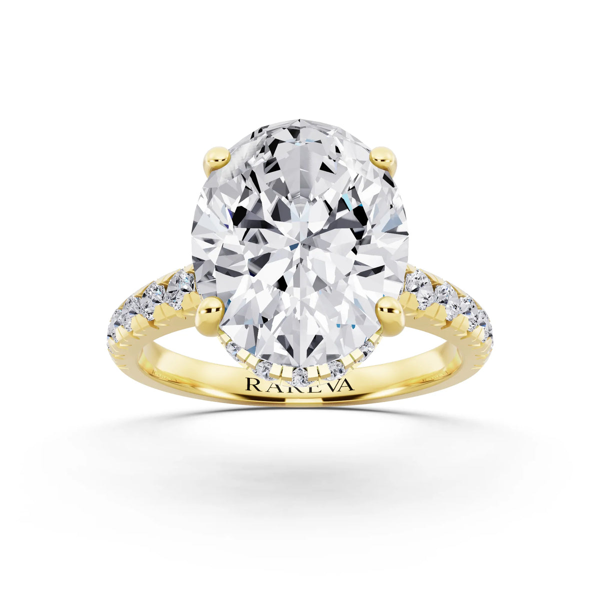 14 KT Yellow Gold Oval Cut Diamond Ring with Hidden Halo - front view