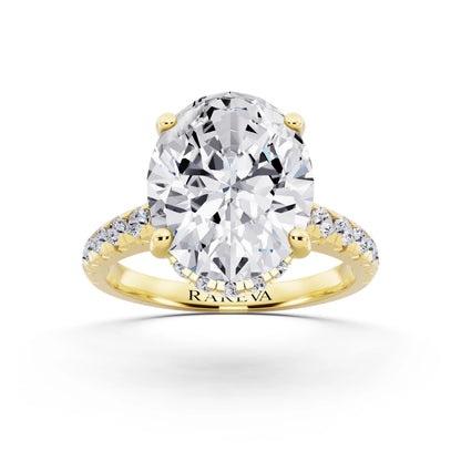 14 KT Yellow Gold Oval Cut Diamond Ring with Hidden Halo - front view