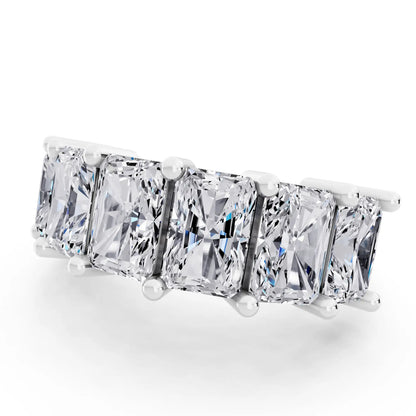 14K White Gold Seven Stone Radiant Cut Diamond Half Eternity Wedding Band - 2.6mm - Close up