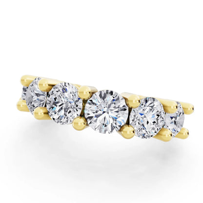 10K Yellow Gold Seven Stone Round Cut Diamond Half Eternity Wedding Band - 2.4mm - Close up