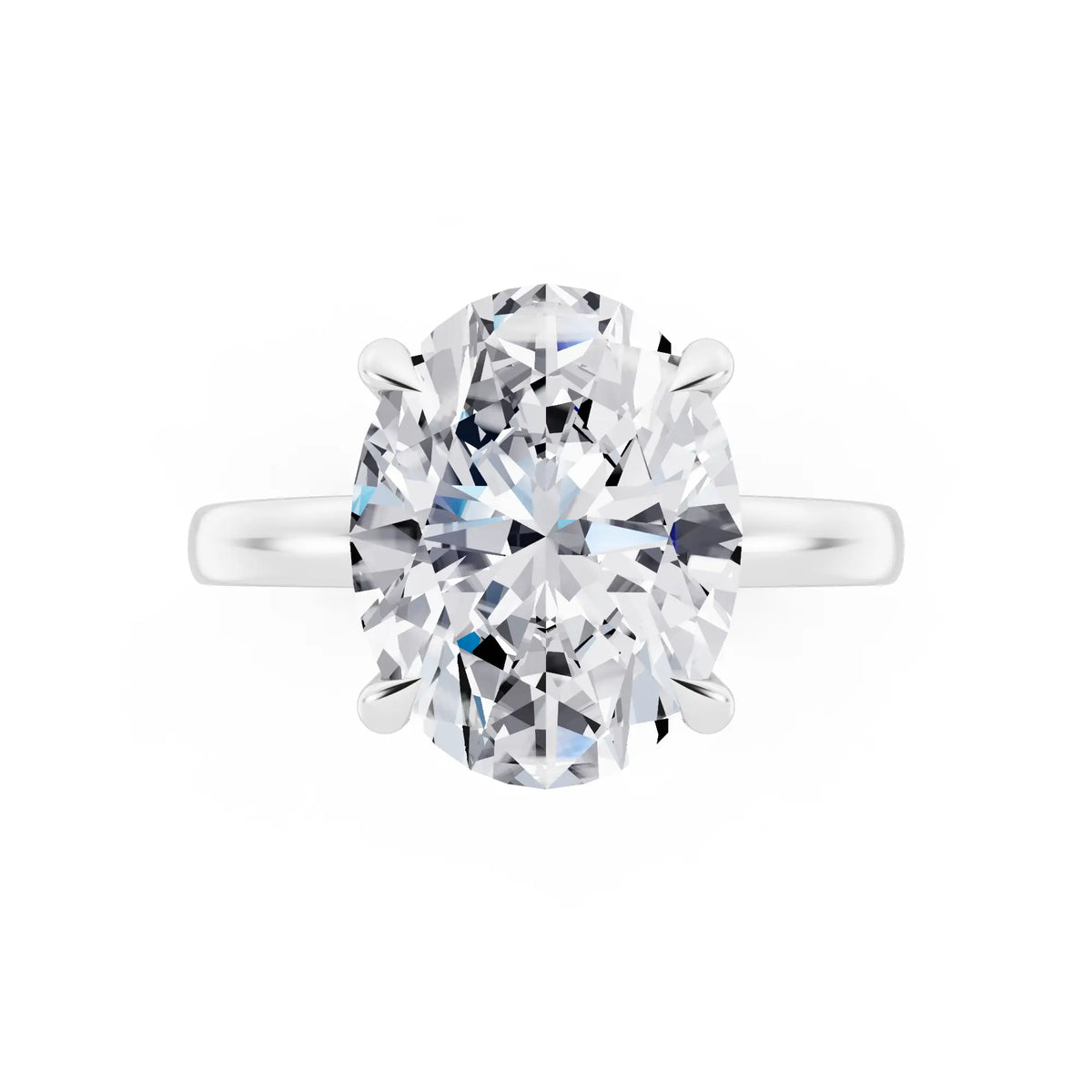 14 KT White Gold Oval Cut Diamond Solitaire Ring with Pave Collar - top angle