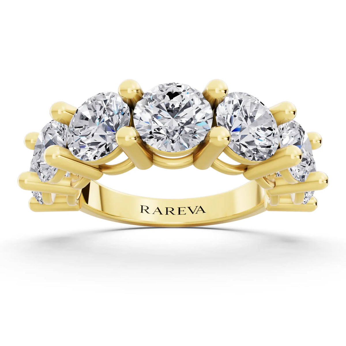 14K Yellow Gold Seven Stone Round Cut Diamond Half Eternity Wedding Band - 2.8mm - Front