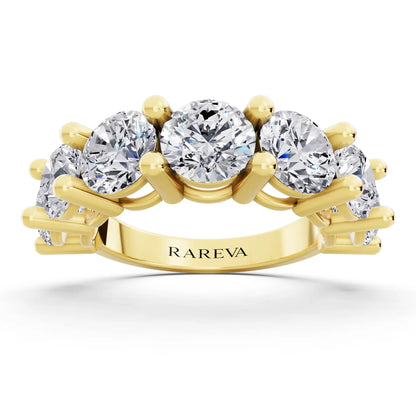 14K Yellow Gold Seven Stone Round Cut Diamond Half Eternity Wedding Band - 2.8mm - Front