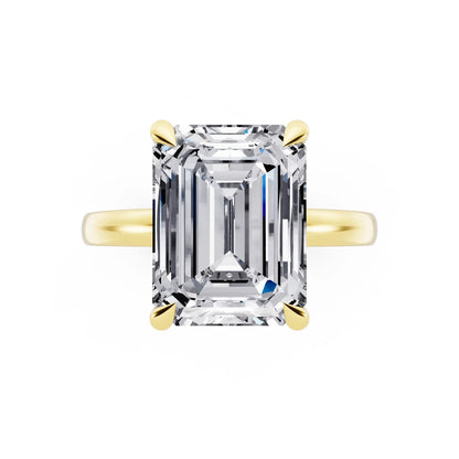 14 KT Yellow Gold Emerald Cut Diamond Solitaire Ring with Pave Collar - top angle
