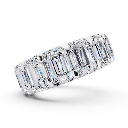 Silver Emerald Cut Diamond Eternity Band - 6.7mm - 11.00ctw - Side