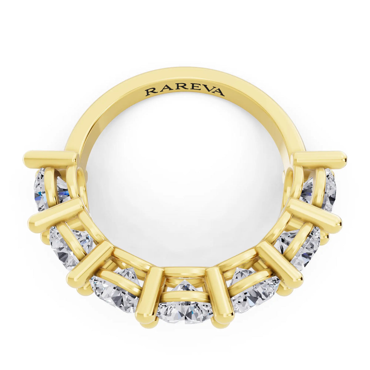 14K Yellow Gold Seven Stone Round Cut Diamond Half Eternity Wedding Band - 2.6mm - Top