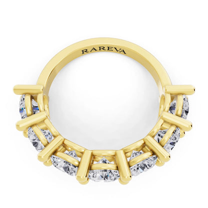 14K Yellow Gold Seven Stone Round Cut Diamond Half Eternity Wedding Band - 2.6mm - Top