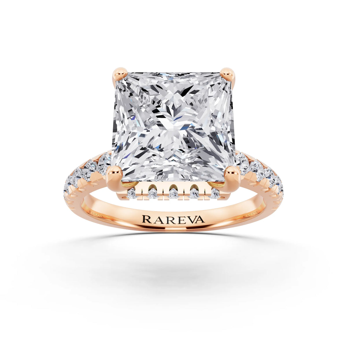 18 KT Rose Gold Princess Cut Diamond Ring with Hidden Halo - front view