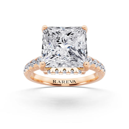 18 KT Rose Gold Princess Cut Diamond Ring with Hidden Halo - front view