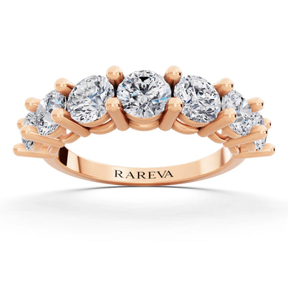 14K Rose Gold Seven Stone Round Cut Diamond Half Eternity Wedding Band - 2mm - Front