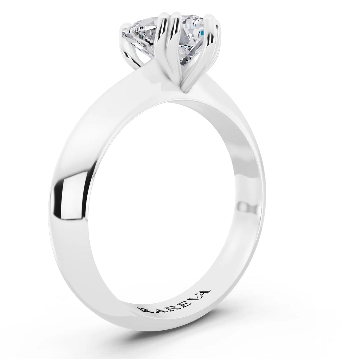 Platinum Heart Cut Diamond Solitaire Ring with Knife Edge Band - top view