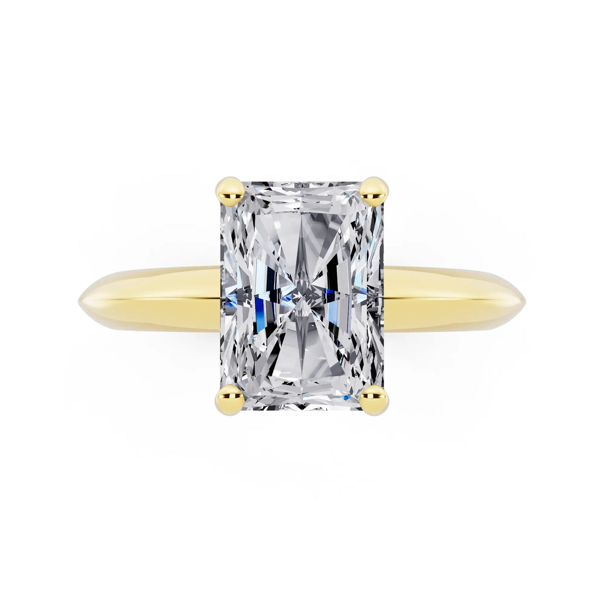 14 KT Yellow Gold Radiant Cut Diamond Classic Solitaire Ring - top angle