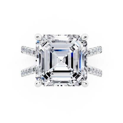 Platinum Asscher Cut Diamond Ring with Twisted Split Shank - top angle