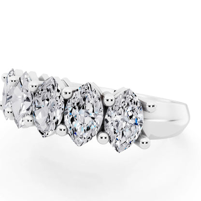 Silver Five Stone Marquise Cut Diamond Half Eternity Wedding Band - 2.5mm - Close up
