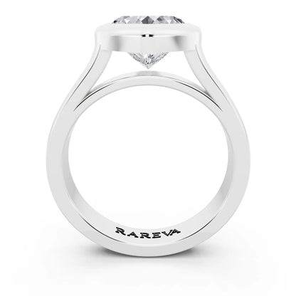 14 KT White Gold Heart Cut Diamond Bezel Set Solitaire Ring - through finger