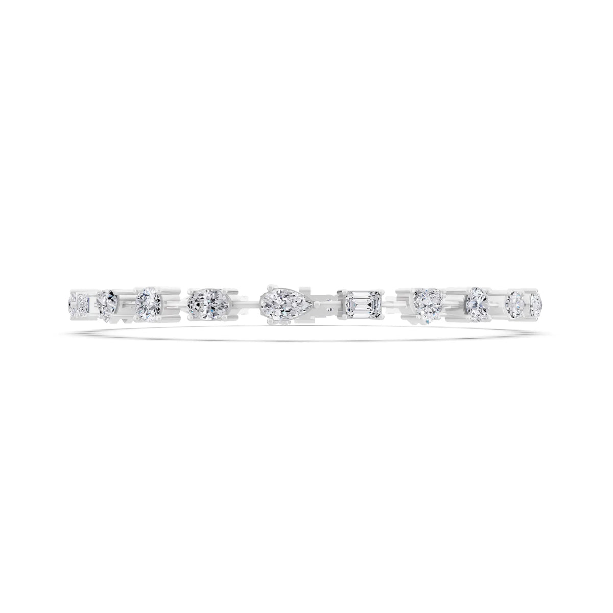 14K White Gold Multi Shape Diamond Tennis Bracelet - Front